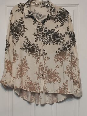 Mystree Cream Paisley Button-Down Shirt with Brown and Olive Print